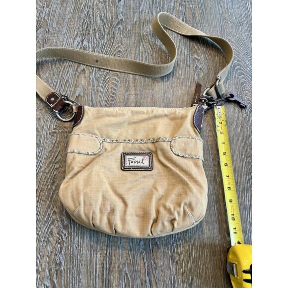 Fossil Vintage Fabric Handbag Canvas Pockets Crossbody Shoulder Bag Tan - Picture 8 of 12